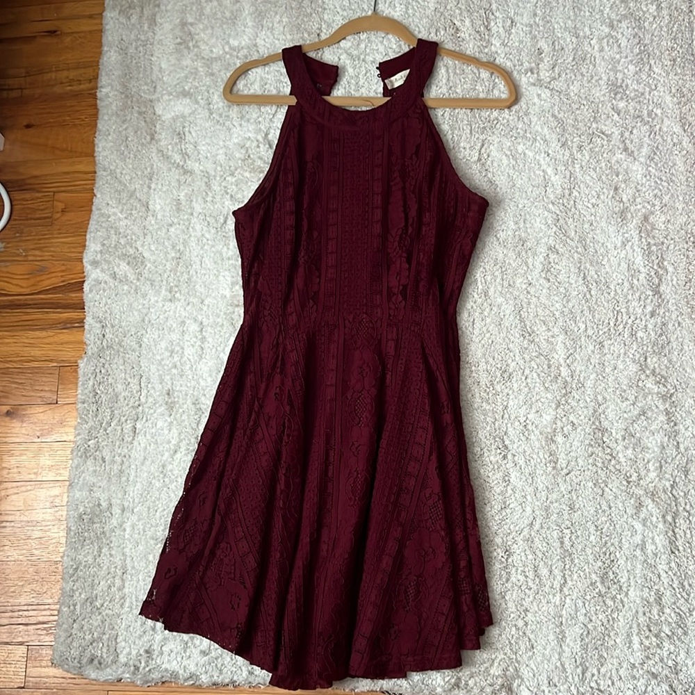 Maroon dress with lace overlay